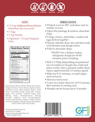Mom's Place Gluten-Free Chocolate Chip Cookie Mix, Dessert Baking, Easy to Make, Nut, Dairy &amp; Corn Free, 24 Servings, 17.4 oz