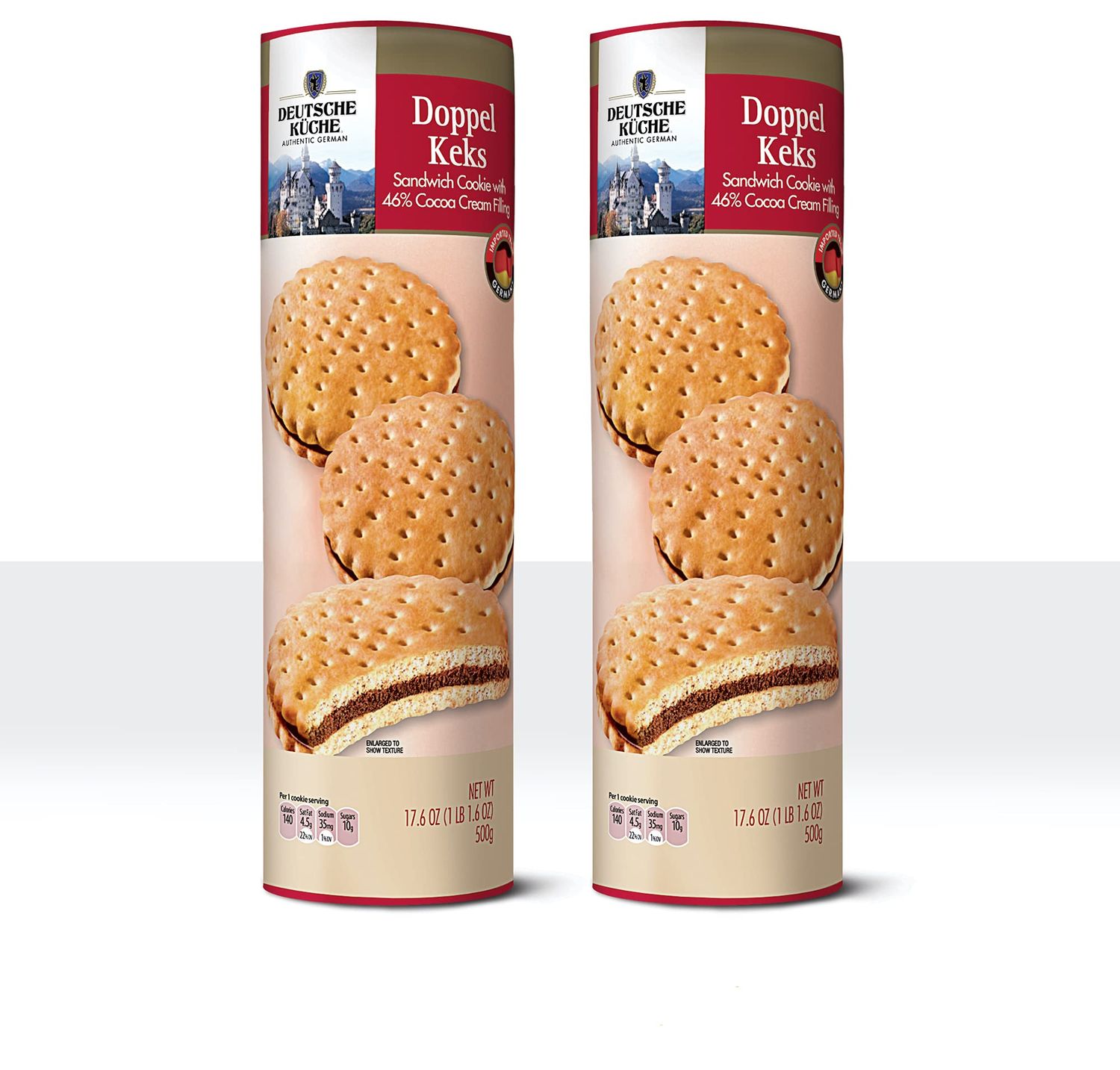 DOPPEL KEKS Biscuit Sandwich Cookies 46 Cocoa Cream Filling Imported from Germany 18 cookies per pack 17.6 oz packages Two Packs 36 cookies