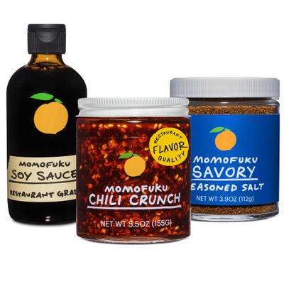 Momofuku Umami Essentials Starter Pack by David Chang, Contains Original Chili Crunch, Soy Sauce, and Savory Salt, Spice &amp; Seasoning Gift for Foodies