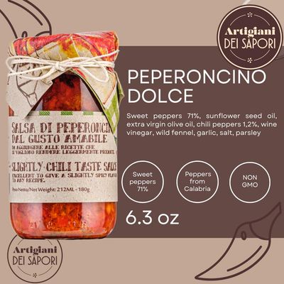 ARTIGIANI DEI SAPORI - Mild Crushed Calabrian Chili Pepper Sauce, 6.3 oz, Slightly Spicy, Product of Italy