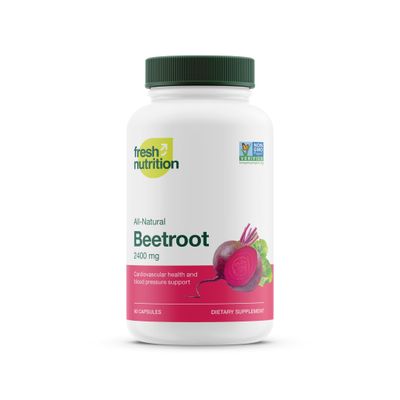 Fresh Nutrition Organic Beet Root Capsules - 2400mg Potent Dosage - Antioxidant Support - Vegan, Non GMO, Gluten-Free - 90 Capsules