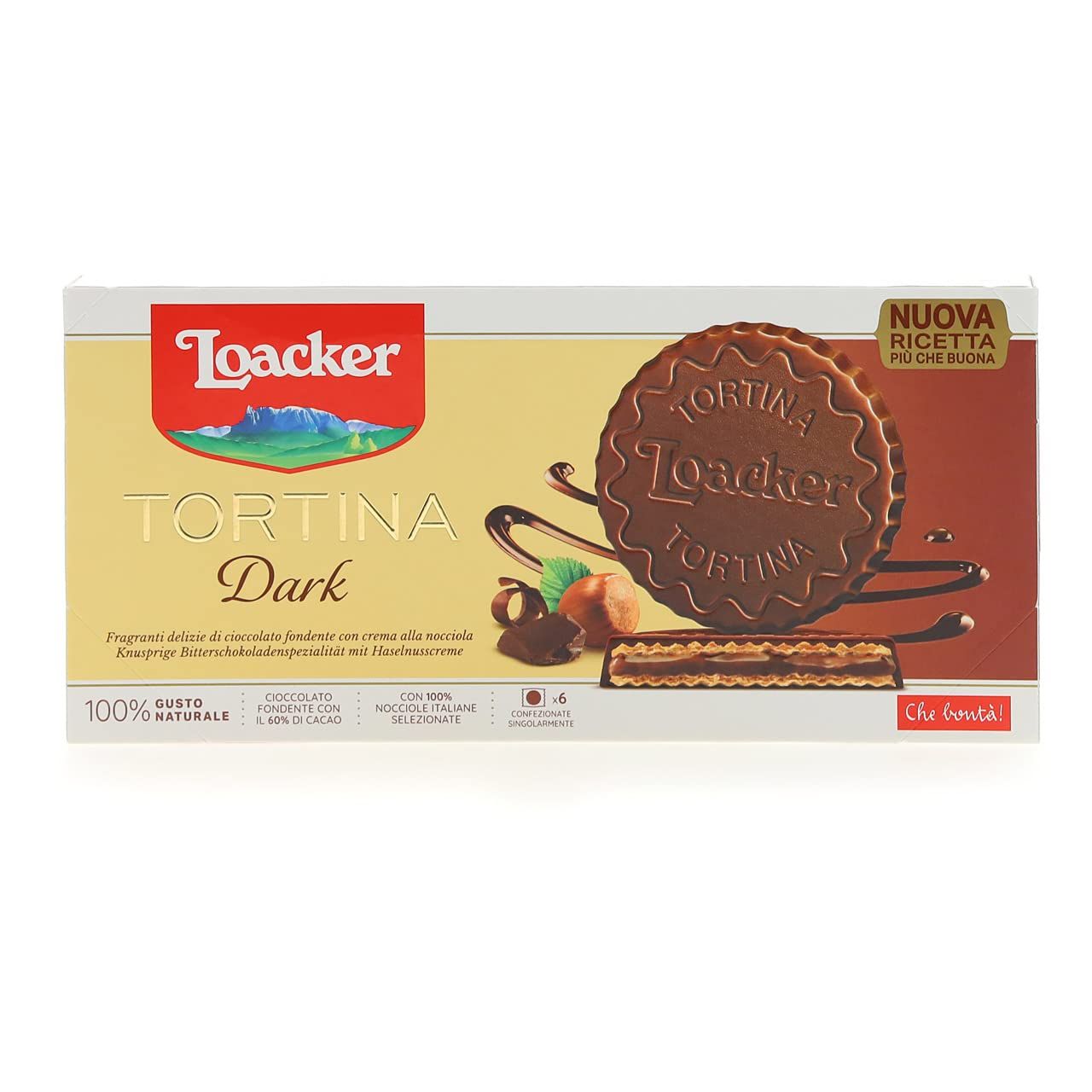 Loacker Tortina Dark Noir 126g - Zartbitterschokolade mit Nougatcreme&amp;Waffelblattchen