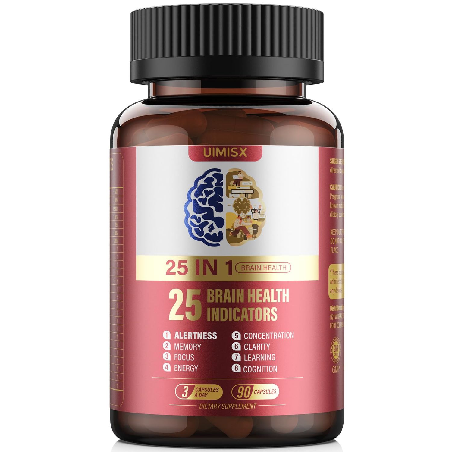 UIMISX Brain Supplement for Mental Alertness, Memory, Focus &amp; Energy, Alpha GPC, Huperzine-A, L-Tyrosine, Phosphatidylserine, Vitamins B6 B12, High Absorption, 90 Capsules