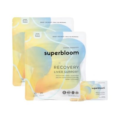 superbloom Recovery Liver Support - 2 Pack Liver Detox with DHM, Turmeric, Milk Thistle 10 Sachets, 20 Capsules Enjoy The Night, Own The Morning