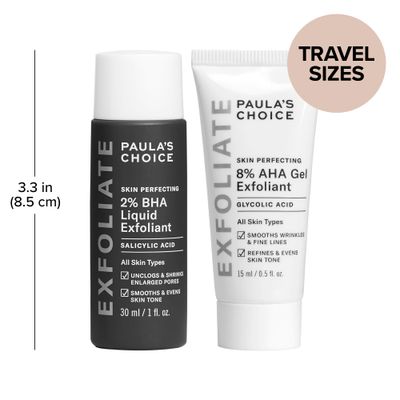 Paula's Choice SKIN PERFECTING 8 AHA Gel & 2 BHA Liquid Travel Duo, Facial Exfoliants for Blackheads, Large Pores, Wrinkles & Fine Lines, Face Exfoliators wGlycolic & Salicylic Acid - Travel Size