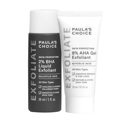 Paula&#39;s Choice SKIN PERFECTING 8 AHA Gel &amp; 2 BHA Liquid Travel Duo, Facial Exfoliants for Blackheads, Large Pores, Wrinkles &amp; Fine Lines, Face Exfoliators wGlycolic &amp; Salicylic Acid - Travel Size