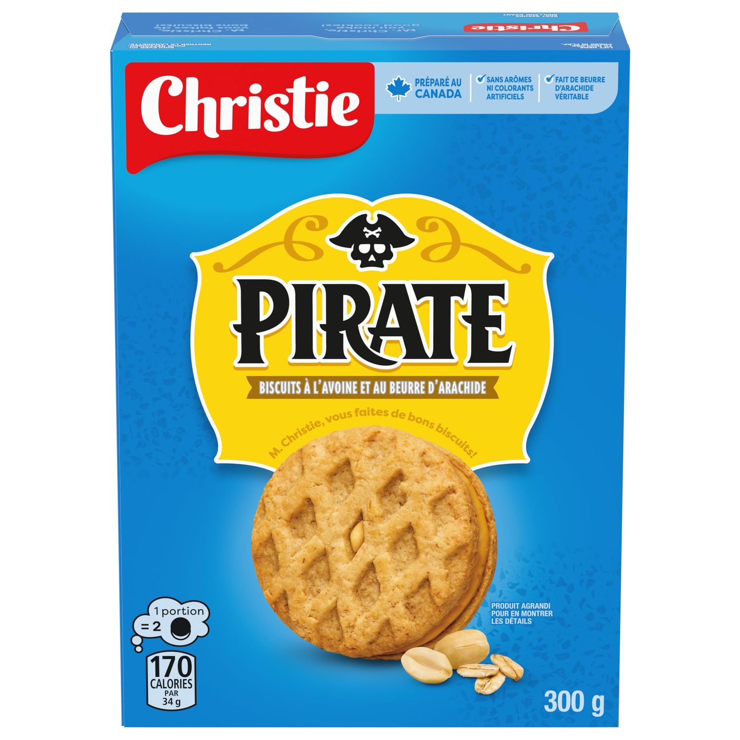 Christie Peek Freans Pirate Peanut Butter Oatmeal Cookies, 300g10.6 oz., Imported from Canada