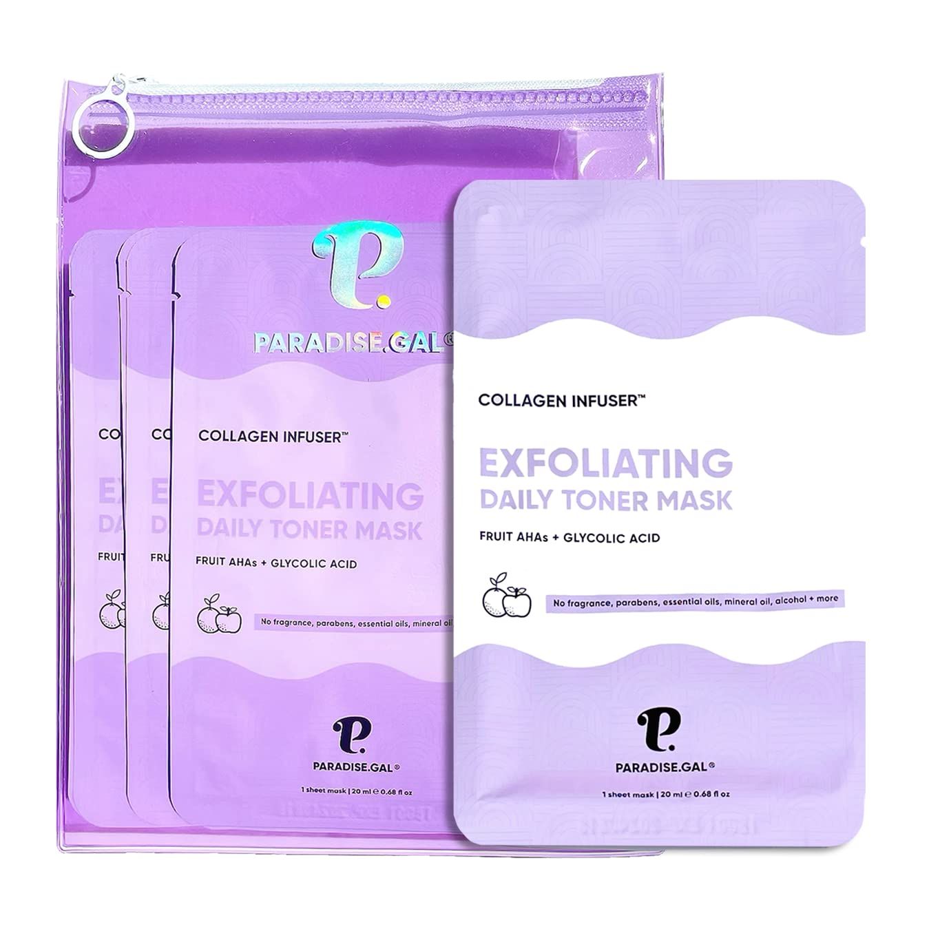 ParadiseGal Exfoliating Face Masks 10-Pack Korean Skincare Infused with Exfoliating Collagen, AHA, Glycolic Acid, BHA, Niacinamide &amp; Ceramide - Revitalizing Solution for Smooth, Radiant Skin
