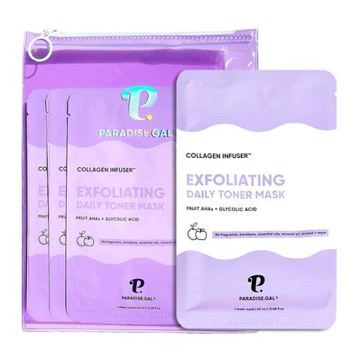 ParadiseGal Exfoliating Face Masks 10-Pack Korean Skincare Infused with Exfoliating Collagen, AHA, Glycolic Acid, BHA, Niacinamide &amp; Ceramide - Revitalizing Solution for Smooth, Radiant Skin