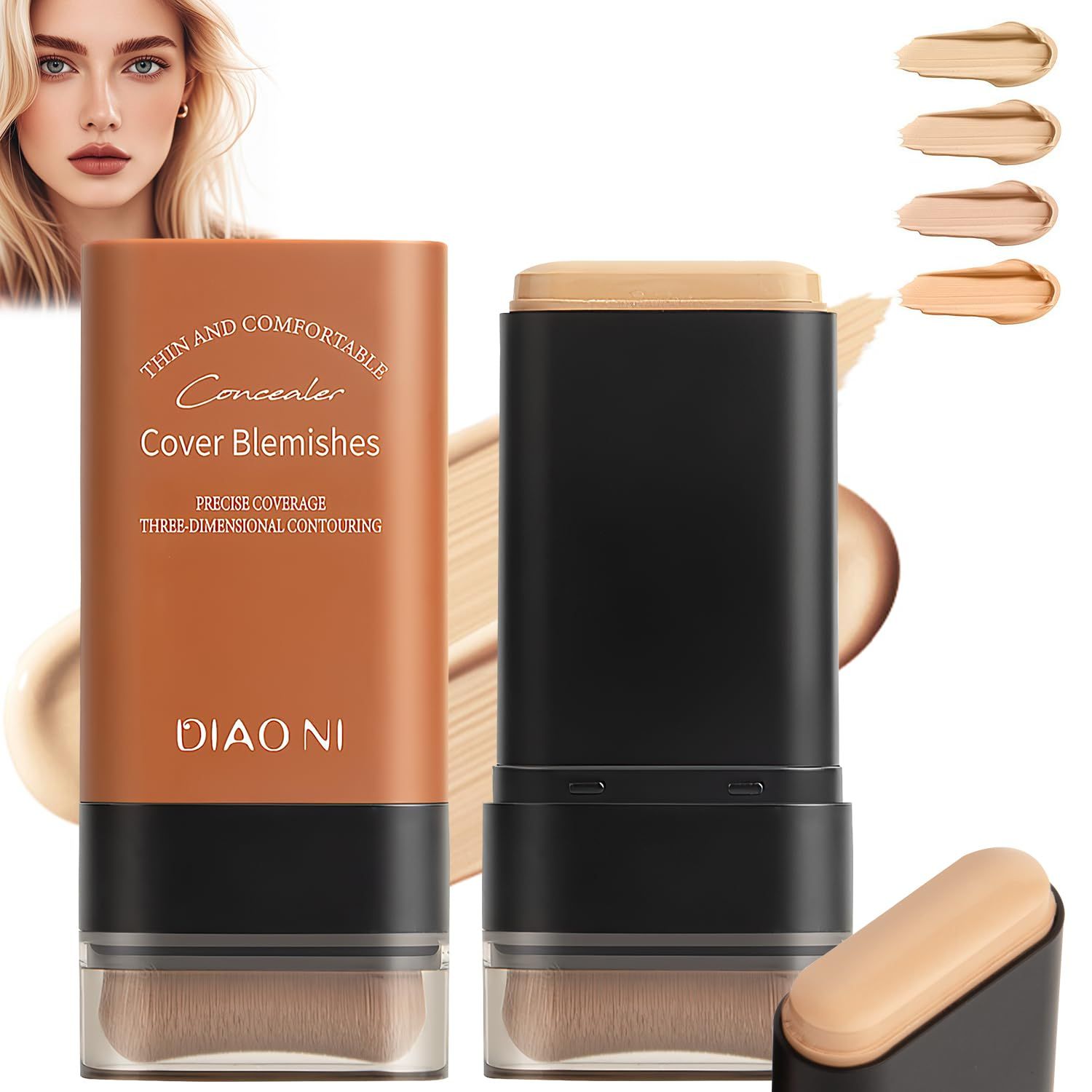 Flawless Eraser Foundation Stick,Korean Hydrating Lightweight Foundation Stick with Brush,Multi-Use Foundation Stick Makeup, Waterproof Thin and Cover Blemishes for All Skin Types natural, 02