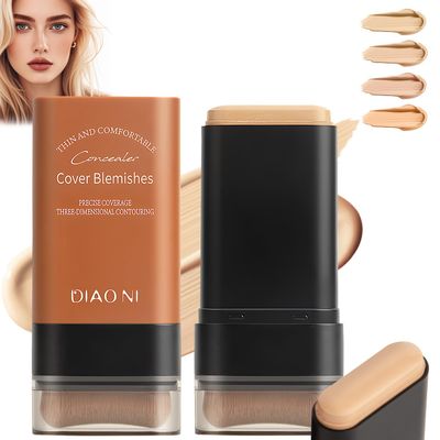 Flawless Eraser Foundation Stick,Korean Hydrating Lightweight Foundation Stick with Brush,Multi-Use Foundation Stick Makeup, Waterproof Thin and Cover Blemishes for All Skin Types natural, 02