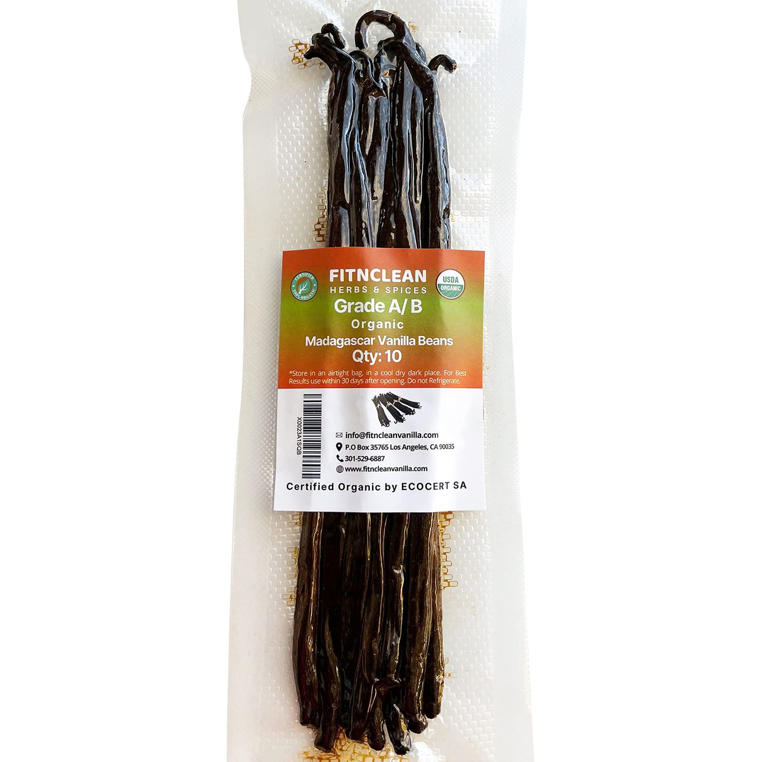 10 Organic Madagascar Vanilla Beans Grade AB. Certified USDA Organic. 5-7 by FITNCLEAN VANILLA for Extract and Everything Vanilla.