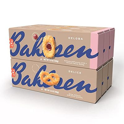 Bahlsen Delice and Deloba Sampler 6 Pack 2 sweet classic puff pastry cookie biscuit flavors Indulgent varieties of German flaky, buttery goodness 3.5 ounce boxes