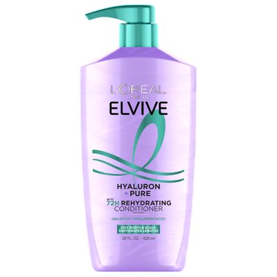L&#39;Oreal Paris Elvive Hyaluron Pure 72H Rehydrating Conditioner for Oily Hair, Hair Conditioner with Salicylic and Hyaluronic Acid, 28 Fl Oz