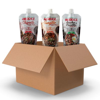 HERDEZ Pepper Paste Trio, Chipotle Hot, Guajillo Medium, Ancho &amp; Pasilla Mild 7 oz Squeeze Pouch with Easy Close Twist Cap 3 Pack- Bold Mexican Flavor &amp; Dried Chile Pepper Alternative