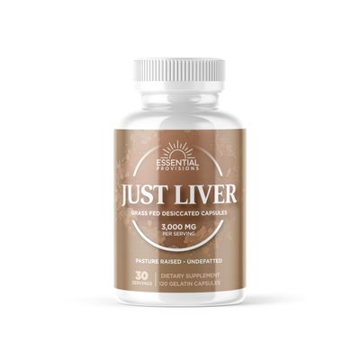 Essential Provisions Just Liver, Grass-Fed and Pasture Raised Beef Liver Capsules, 3,000mg per Serving, 120 Count