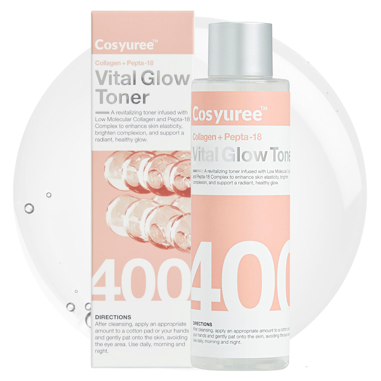 Collagen Pepta-18 Vital Glow Toner by COSYUREE - 200ml6.76 fl.oz. Hydrating, Firming &amp; Brightening for Even Skin Tone, Moisturizing &amp; Calming Facial Toner for Women, Korean Skincare