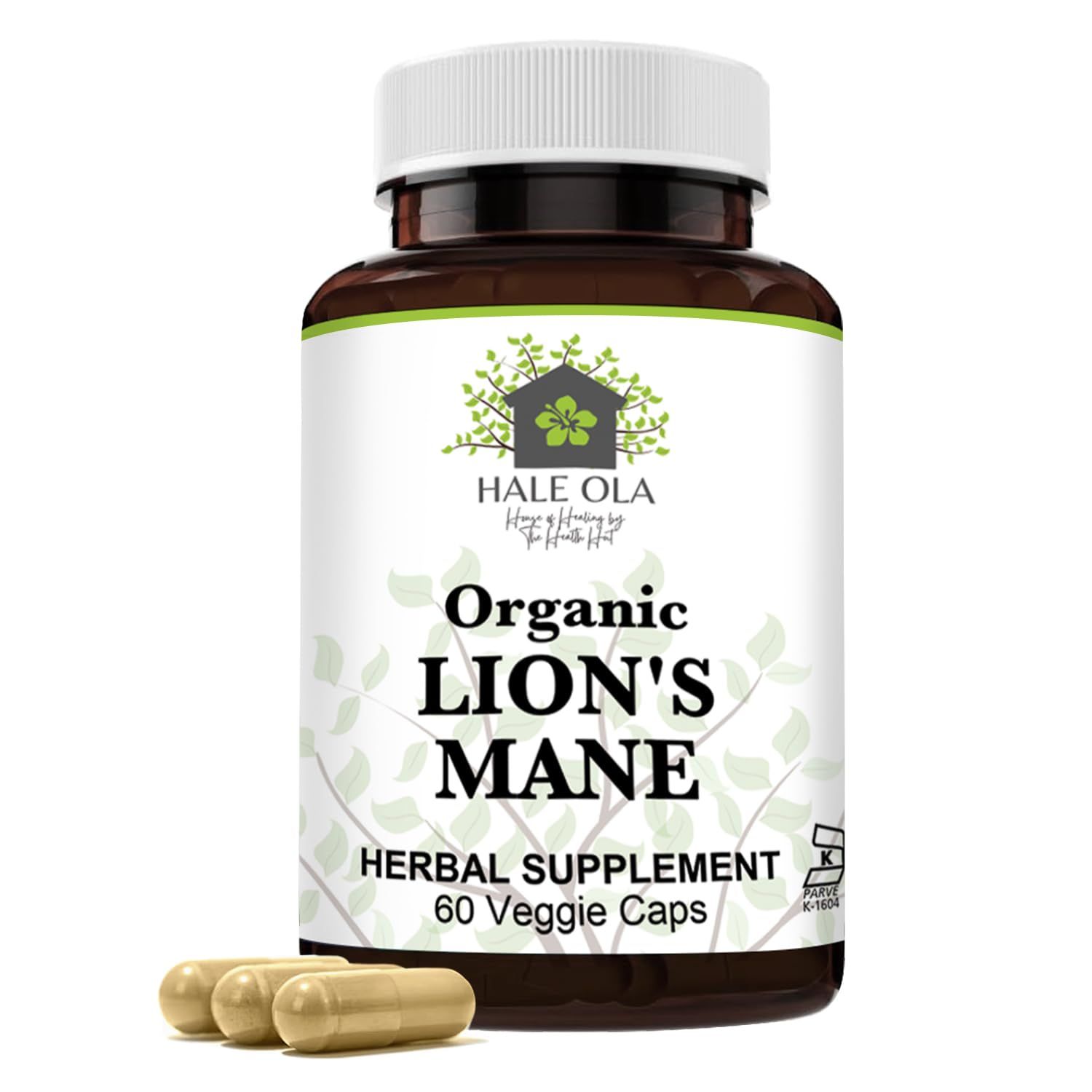 Hale Ola Lions Mane Mushroom Capsules - Non-GMO &amp; Kosher Certified Supplement for Cognitive Function, Nerve Health, Digestive Support, &amp; Brain Cell Growth
