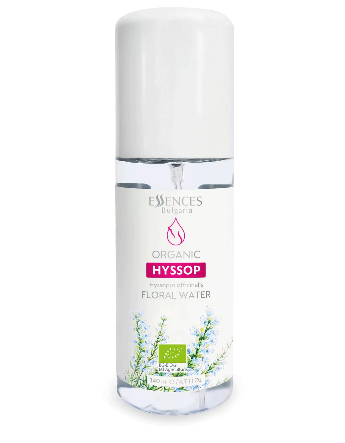 Essences Bulgaria Organic Hyssop Floral Water 4.7 Fl Oz 140ml 100 Natural Spray for Face, Body, Hair, Excellent Aftershave