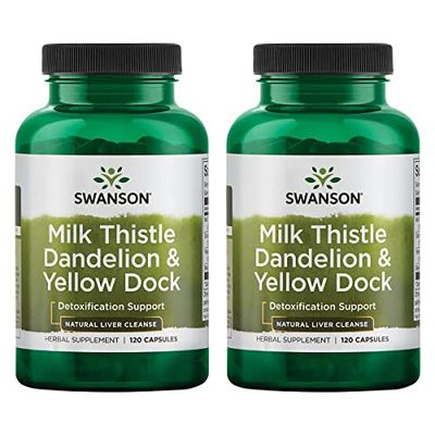 Swanson Milk Thistle, Dandelion &amp; Yellow Dock - Herbal Liver Support Supplement - Natural Supplement Helping to Maintain Overall Health &amp; Wellbeing - 120 Capsules 1 Pack 2 Pack