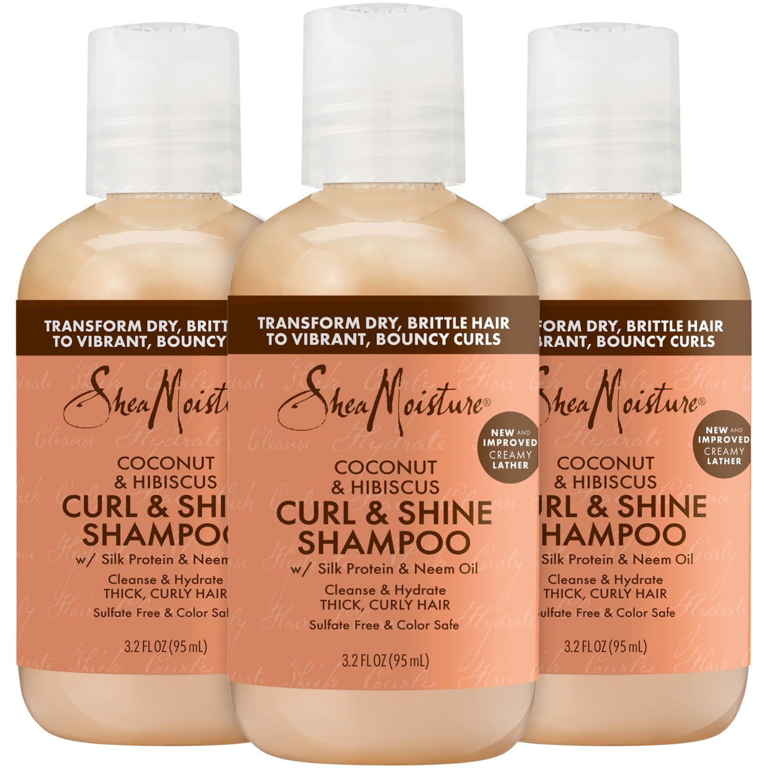 SheaMoisture Curl &amp; Shine Shampoo, Travel-Size 3-Pack -?Coconut &amp; Hibiscus Curly Hair Shampoo for Definition, Shine &amp; Frizz Control, 3.2 Oz Ea