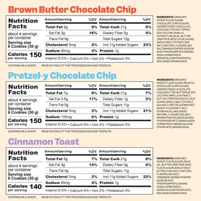 MILK BAR Super Crunchy Cookies - Cinnamon Toast, Pretzel-y Chocolate Chip, and Brown Butter Chocolate Chip Crunchy Bite-Sized Cookies With No Artificial Flavors or Preservatives Pack of 3, 4.5oz Bags