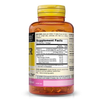 MASON NATURAL Cod Liver Oil Plus Vitamin A &amp; D3 - Healthy Heart and Brain Function, Improved Immunity, Supports Overall Health, 100 Softgels