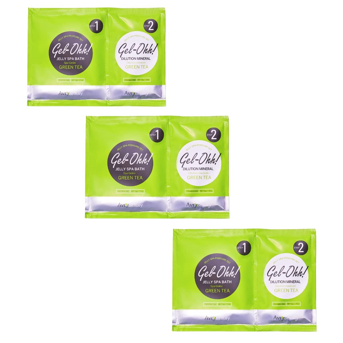 AVRYBEAUTY Gel-Ohh Jelly Spa Bath 3 pack, Green Tea Infused, Green Tea Scented, Pedicure, Salon Services, Jelly Pedicure, Pedi, Heat &amp; Aroma Therapy