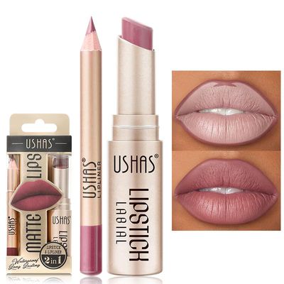 USHAS 2 in 1 Waterproof Lipstick Combo Set - Long Lasting Matte Lipstick Pen with Lip Liner - Makeup Kit G5, Pack of 1