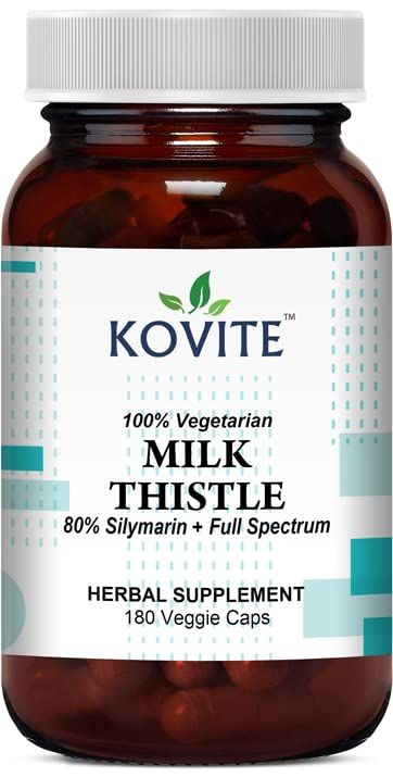 Kovite Milk Thistle Standardized 80 Silymarin - Kosher - 180 Vegetable Capsules
