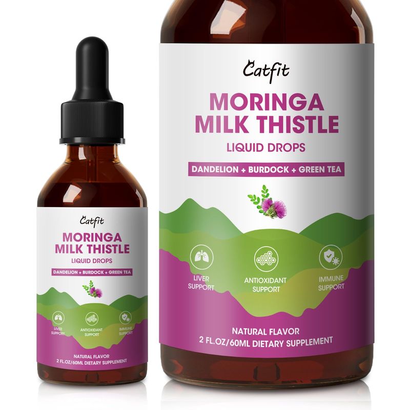 Moringa Milk Thistle Liquid Drops - Liver Health, Immune Support, Antioxidant Blend with Burdock, Green Tea &amp; Dandelion - Moringa Capsules Alternative - Vegan, Natural Flavor,2 Fl Oz