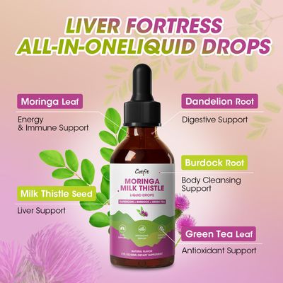 Moringa Milk Thistle Liquid Drops - Liver Health, Immune Support, Antioxidant Blend with Burdock, Green Tea & Dandelion - Moringa Capsules Alternative - Vegan, Natural Flavor,2 Fl Oz