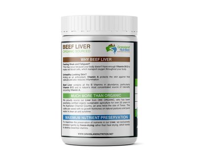 Grassland Nutrition Grass Fed Beef Liver 100 Organic Sourced - Natural B12 for Energy, Iron &amp; Vitamin A 180 Capsules