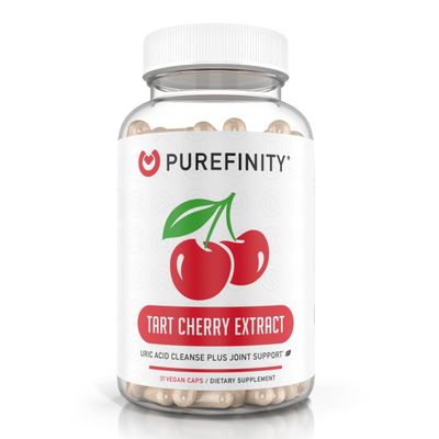 PUREFINITY Tart Cherry Capsules - Uric Acid Flush &amp; Cleanse to Support Joint &amp; Muscle Comfort with Raw Extract, Non-GMO, Gluten Free, Vegan - 30 Count 1 Month Supply