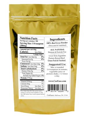 CurEase Beef Liver Powder - Argentine Grass Fed &amp; Finished - Undefatted - 4.2 oz 240 Servings