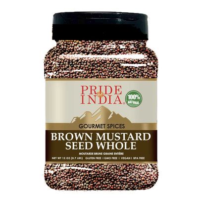 Pride Of India - Brown Mustard Seed Whole - Gourmet Indian Spice - Hot &amp; Spicy Flavor - Ideal Seasoning for saucesdipsSpice Blends - Easy to Store - 12 oz. Medium Dual Sifter Bottle