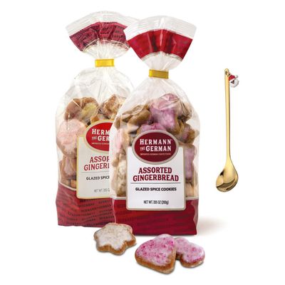 Assorted Gingerbread Glazed Spice Cookies 7.95 Oz. 200 g X 2 with Bonus Gift Gold Stainless Steel Holiday Pendant Spoon 3-Pc Set