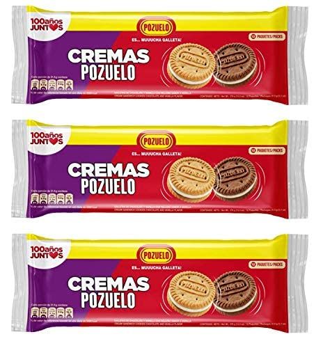 POZUELO CREMAS Mixed Cookies, Mixed Chocolate &amp; Vanilla Cookies, Vanilla Cream, 13.3 Oz Pack of 3