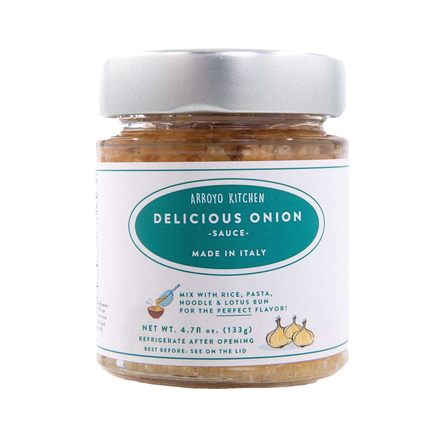 Arroyo Kitchen Delicious Onion, Authentic Italian Sauce, Spiced with Garlic, Chili Pepper &amp; Pecorino Cheese, All Natural, Preservatives-free, Clean Ingredients, 4.7 fl. oz 1 Pack