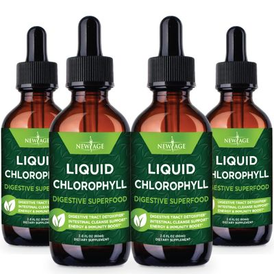 NEW AGE Chlorophyll Liquid Drops - Natural Concentrate - Energy Booster, Digestion and Immune System Supports, Internal Deodorant, Liver Function - 2 Fl Oz Pack of 4