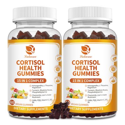 15-in-1 Cortisol Supplements for Women &amp; Men, Calm Cortisol Gummies with Ashwagandha, Magnesium, L-theanine, GABA, Phosphatidylserine, Vitamin C, D3, B6 for Mood, Sleep, Focus Support - Vegan, 2 Pack