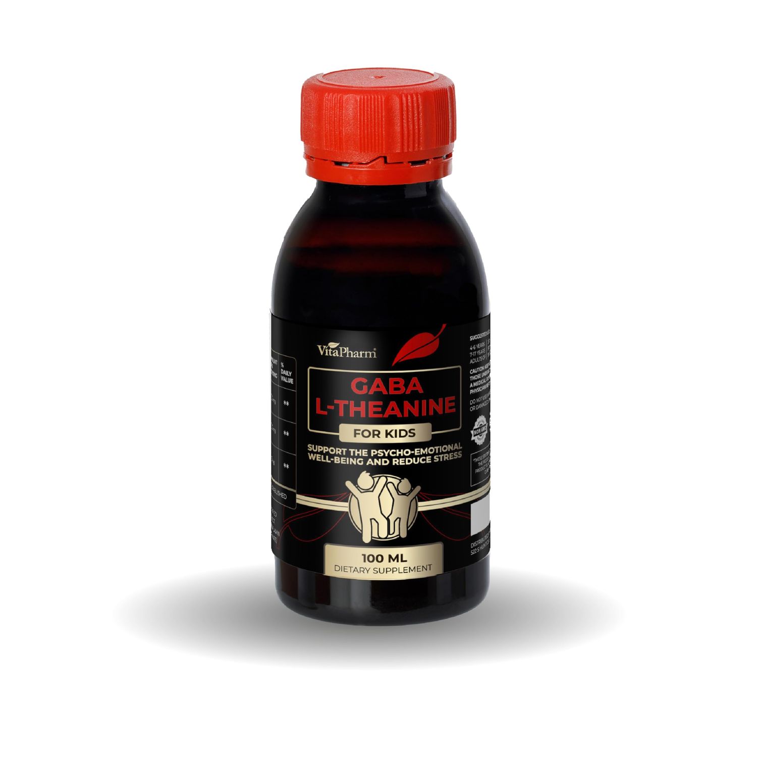 VitaPharm GABA L-Theanine Supplement for Kids - Liquid GABA with Vitamin B6 - Supports Emotional Well-Being, Stress Relief, Relaxation, and Cognitive Health - 100 ml Non-GMO L-Theanine Liquid Formula