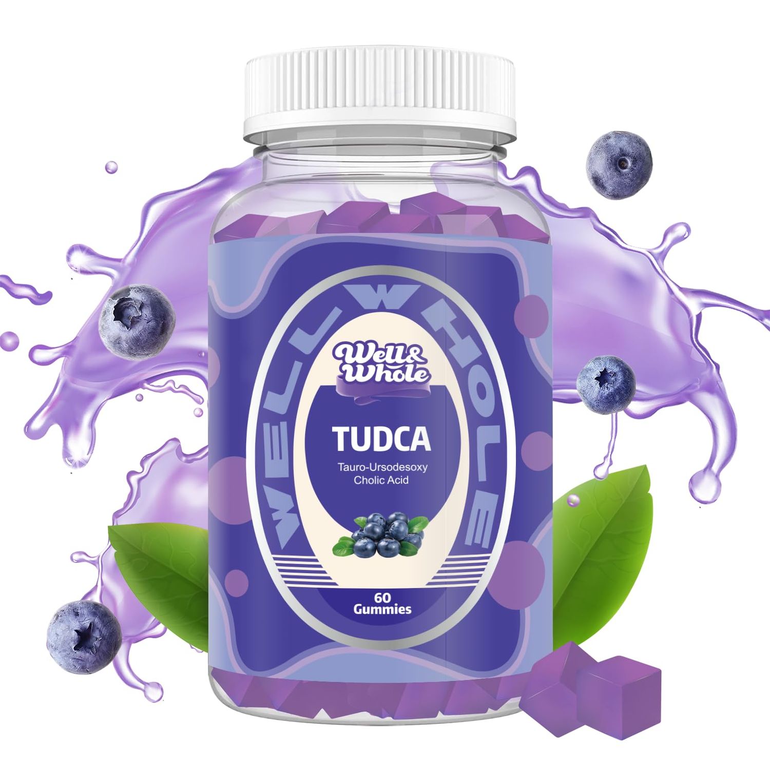 Well&amp;Whole TUDCA 1000mg Gummies with Milk Thistle 500mg - Liver Health Aid for Detox and Cleanse - Tudca Bile Salts Supplement - Vegan, Non GMO, Gluten-Free, 60 Counts