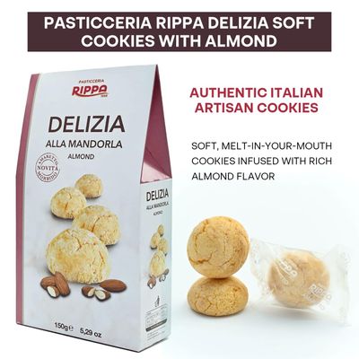 RIPPA Pasticceria Delizia Soft Cookies - Authentic Italian Cookies with Rich Almond Flavor - Traditional Hand-Made Healthy Cookies Ideal for Gifting, Snacking, &amp; Sharing - 150g Pack 2 Pack
