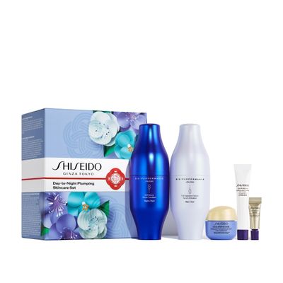 Shiseido Day-to-Night Plumping Skincare Set - Bio-Performance Skin Filler Serums 30mL x2, Vital Perfection Advanced Cream 15mL, Eye Cream 5mL &amp; Intensive WrinkleSpot Treatment 2mL - 375 Value