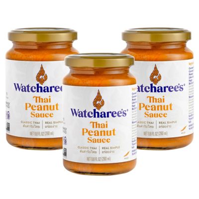 Watcharees Thai Favorites Sauce - Thai Peanut Authentic Thai Stir Fry Sauce, Vegan, Non-GMO, Gluten-Free - Pack of 3, 9.8 fl oz Per Jar