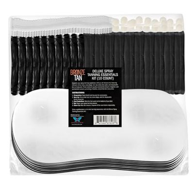 Bronze Tan Spray Tanning Essentials Kit: 10 Each Hair Nets, Nose Plugs, Sticky Spray Tan Feet Pads &amp; Disposable Undergarments - Premium Quality Accessories for Salons, Mobile Tanning &amp; DIY Home Use