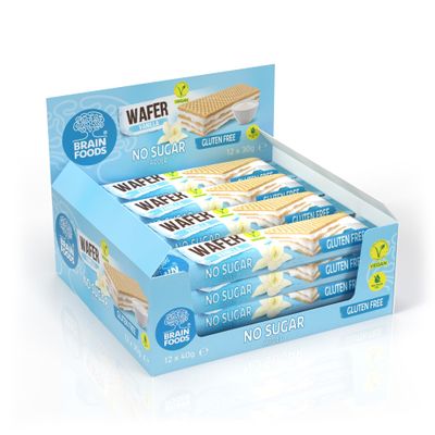 BRAIN FOODS Gluten Free Vegan Vanilla Wafers - 12 Bars, No Sugar Added, High Fiber, No Palm Oil, 1.05oz, 120 Calories, Guilt Free Snack, Natural Vanilla Flavor
