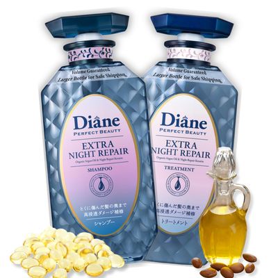 Moist Diane Keratin Shampoo and Conditioner Set for Damaged Hair Women &amp; Men, Natural Shampoo with Argan Oil, Protein &amp; Vitamin E from Japan, Paraben &amp; Silicone Free, EXTRA NIGHT REPAIR, 30.4 Fl Oz