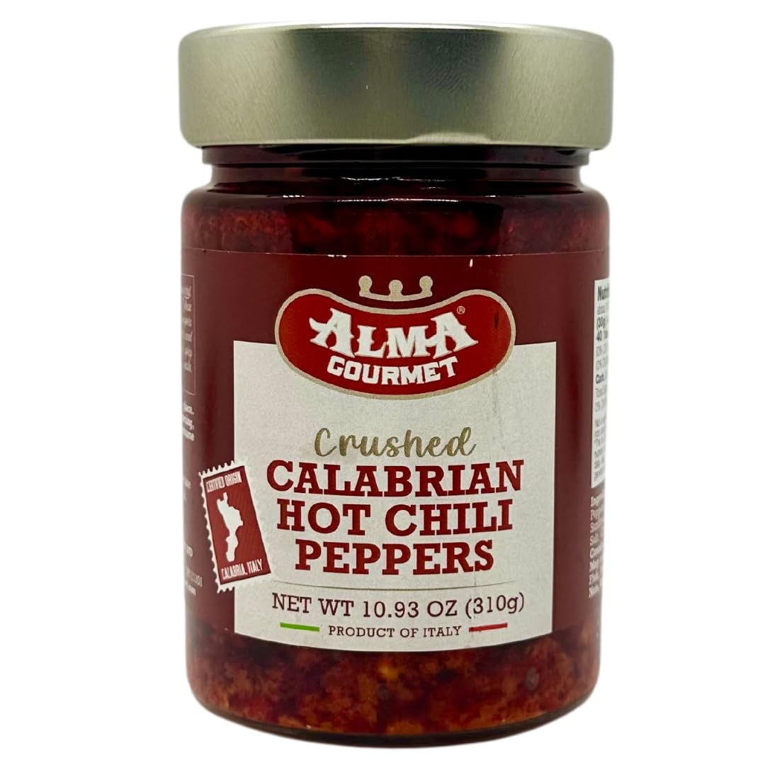 Certified Authentic Crushed Calabrian Hot Chili Peppers Paste Imported From Italy - Calabrian Crushed Chili Peppers Spread Sauce - All Natural - 10.93oz 310g
